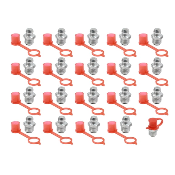 M8 Silver Tone Thread Straight Grease Nipple Fittings w/ Red Dust Cap for Car 20 Set