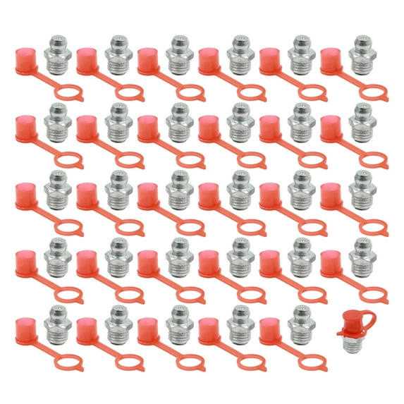 M8 Silver Tone Thread Straight Grease Nipple Fittings w/ Red Dust Cap for Car 30 Set