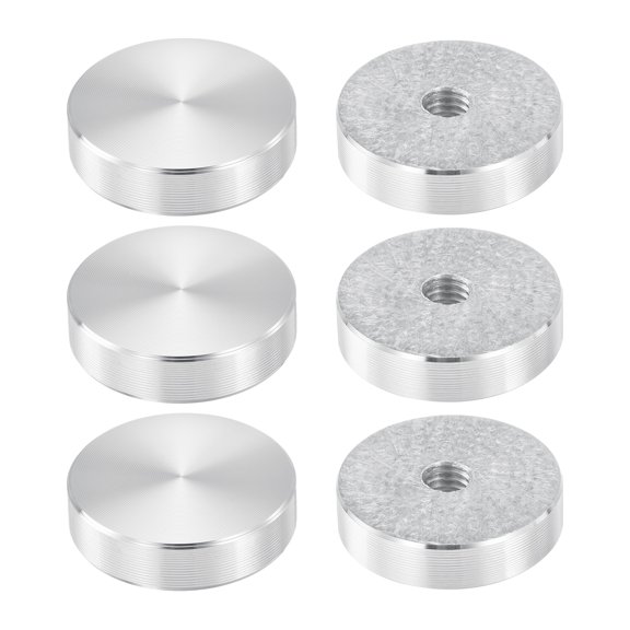 M8 Thread 30mm Diameter Round Shape Aluminum Disc Hardware 6pack, Aluminum Circle Disc Glass Top Adapter, Silver
