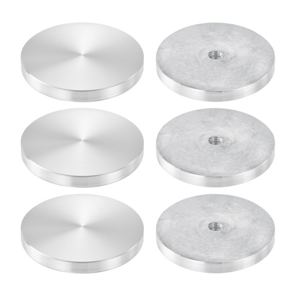 M8 Thread 60mm Diameter Round Shape Aluminum Disc Hardware 6pack, Aluminum Circle Disc Glass Top Adapter, Silver