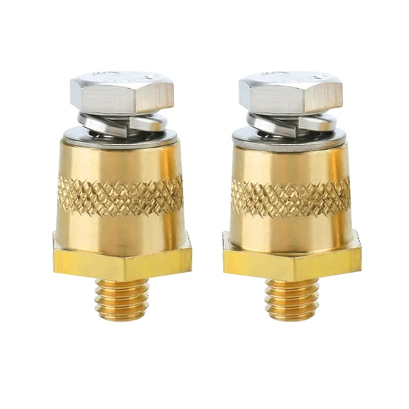M8 Thread Male Brass Battery Terminal Charging Posts, Ampper M8 Battery Post Adapter (+/-) with Top Bolts for Extension, Pack of 2