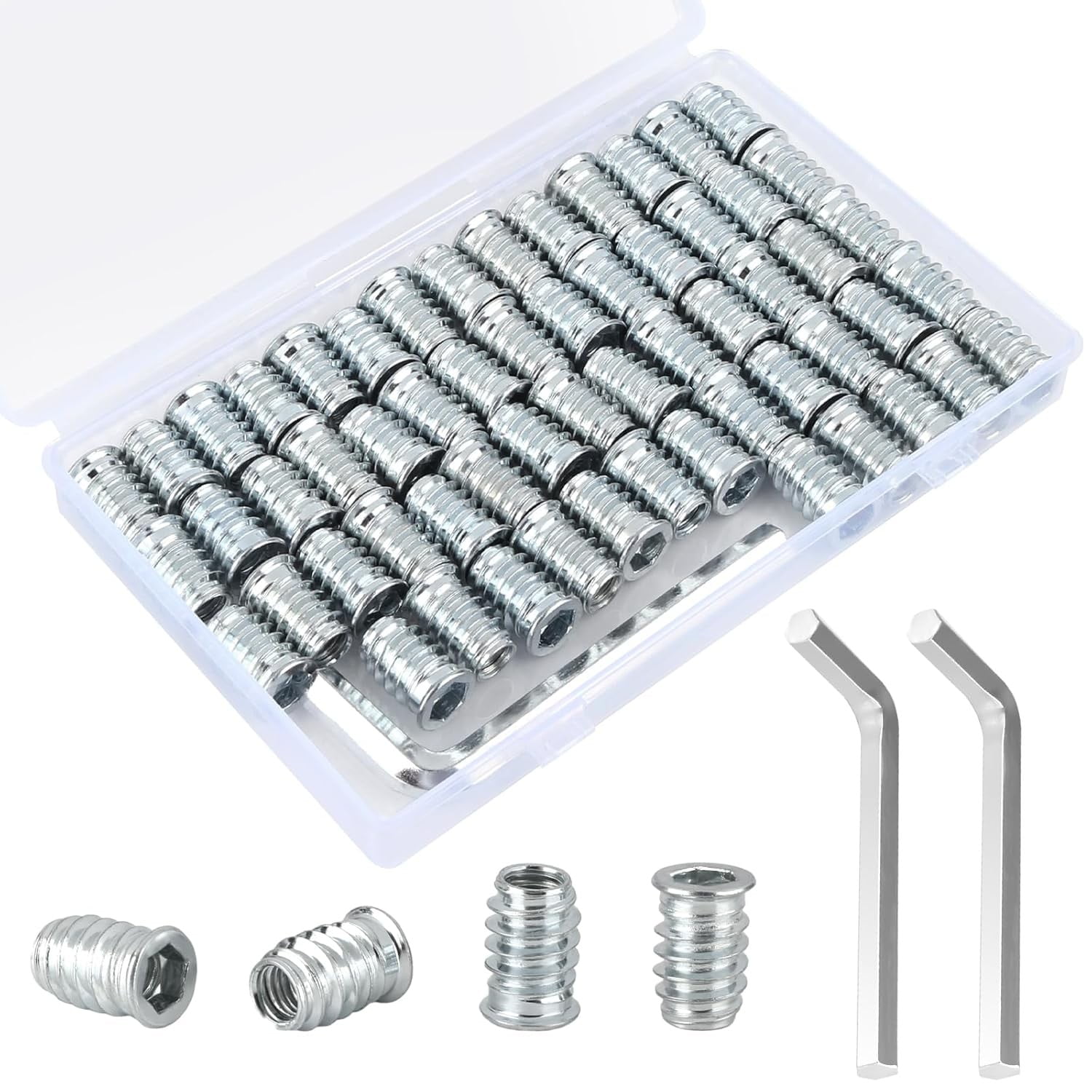 M8 Threaded Inserts for Wood - Pack of 60, Galvanized Steel Hex Drive ...