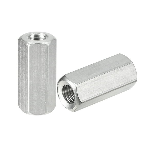 M8 x 1.25-Pitch 30mm Length Coupling Nuts, 6 Pack 304 Stainless Steel Metric Hex Rod Coupling Nuts