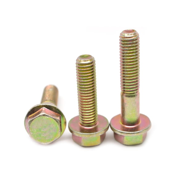 M8 x 1.25 x 25 MM (FT) Coarse Thread DIN 6921 Class 10.9 Hex Flange Screw no Serration Medium Carbon Steel Yellow Zinc Plated Pk 100