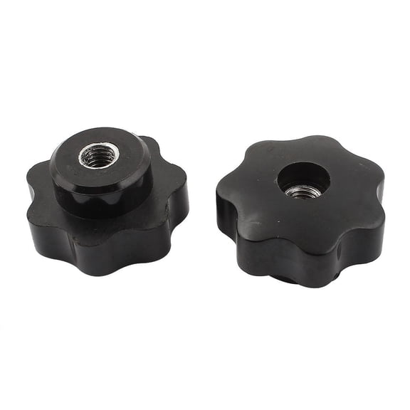 M8 x 1.25mm Pitch Female Thread Through Hole Star Head Screw Clamping Knob Grip Black 2pcs