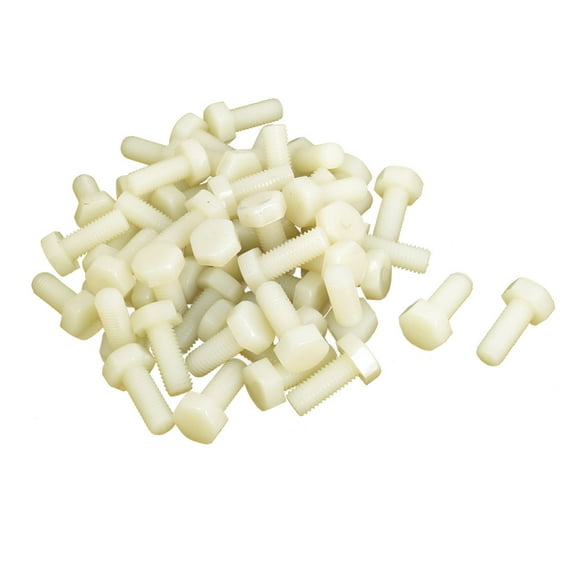 M8 x 20mm Full Thread Nylon Metric Hex Head Cap Screw Bolt 50 Pcs