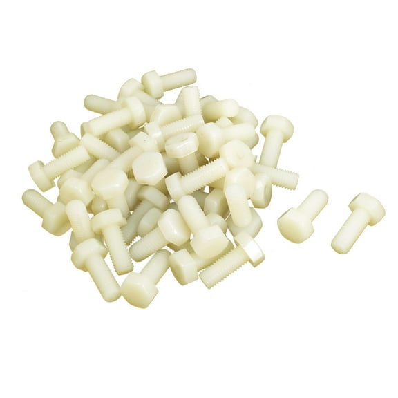 M8 x 20mm Full Thread Nylon Metric Hex Head Cap Screw Bolt 50 Pcs