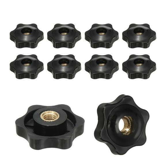 M8 x 32mm Star Knobs, 10 Pcs Knurled Thread Through Hole Knob for T Track Bolts Mechanical Equipment, Black