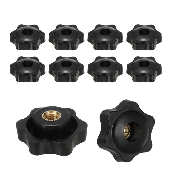 M8 x 38mm Star Knobs, 10 Pcs Knurled Thread Through Hole Knob for T Track Bolts Mechanical Equipment, Black
