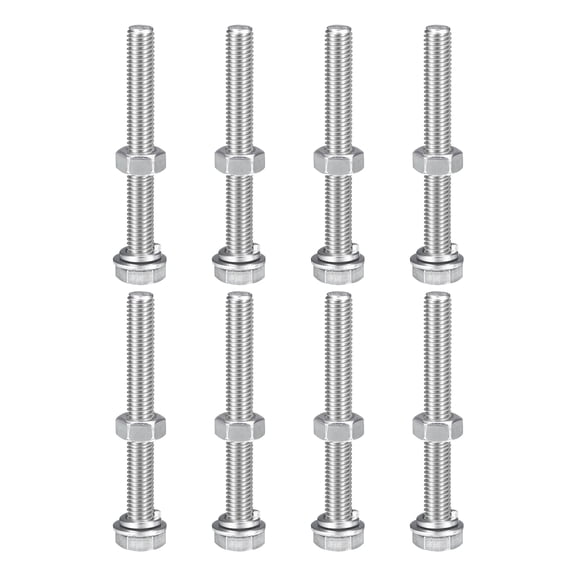 M8 x 75mm Hex Head Screws Bolts, Nuts, Flat & Lock Washers Kits, 304 Stainless Steel Fully Thread Hexagon Bolts 8 Sets