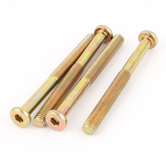 M8 x 90mm Threaded Hexagon Socket Head Cap Screws Bolts Bronze Tone 4 Pcs