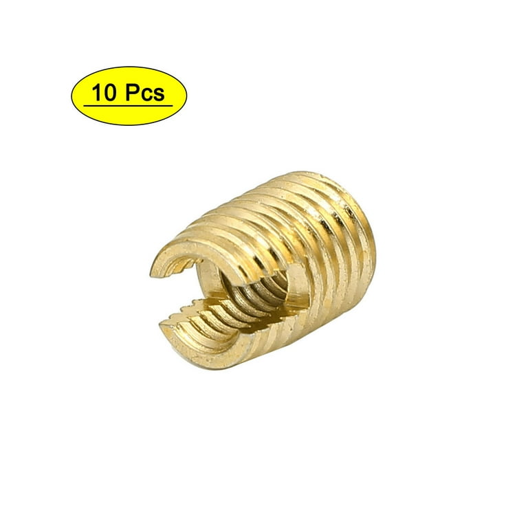 M8 x M5 10mm Length Self Tapping Threaded Insert Slotted Brass Tone 10pcs