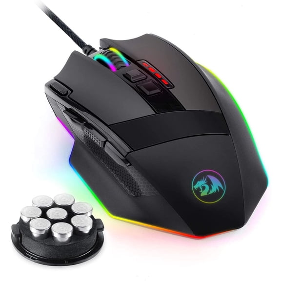 M801 Gaming Mouse, RGB PC Gaming Mouse MMO with 9 Programmable Buttons Macro Recording, 16000 DPI, Fire Button for Gaming Windows Computer - Wired, Black