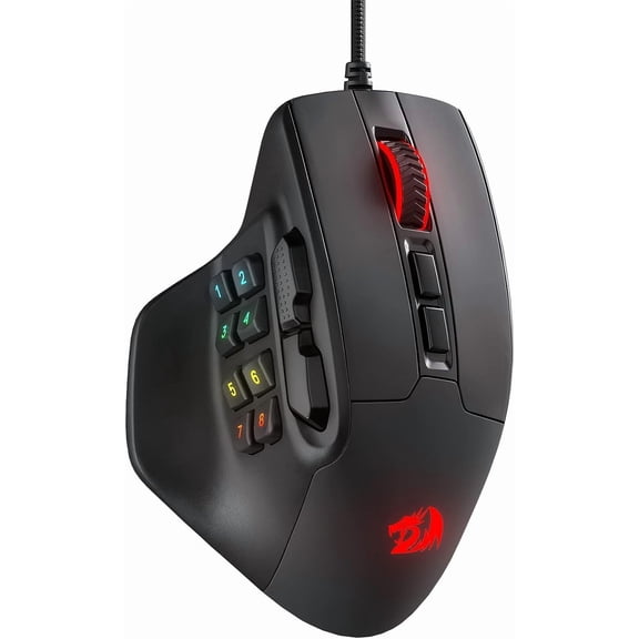 M811 Aatrox MMO Gaming Mouse, 15 Programmable Buttons Wired RGB Mouse w/Ergonomic Natural Grip Build, 10 Side Macro Keys, Software Supports DIY Keybinds & Backlit
