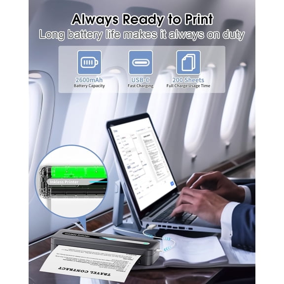 M832 Portable Thermal Printer Wireless 300DPI Inkless for Travel with 4 Paper Rolls