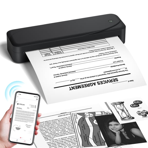 Phomemo Inkless Portable Printer, Bluetooth Thermal Printer for Travel, Support 8.5" x 11" & A4 Thermal Paper, Wireless Inkless Printer Compatible with Android Ios Phone & LaptopBlack