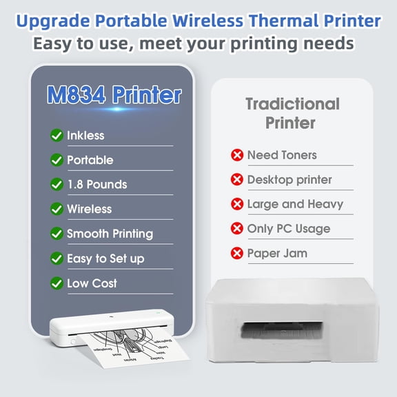M834 Bluetooth Portable Printer - White