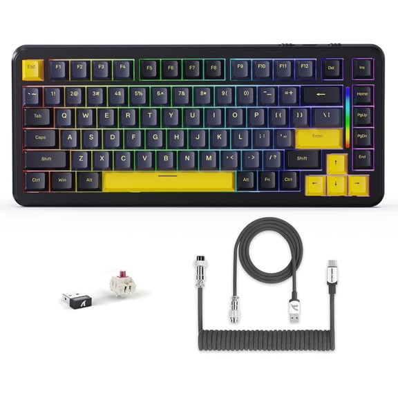 M86 Mechanical Keyboard, 75% Layout Gasket Custom Structure,Hot Swappable,RGB Backlit,Pre-lubed Linear Switches,Tri-Mode BT5.0/2.4GHz/USB-C Keyboard for Win/ with Coiled