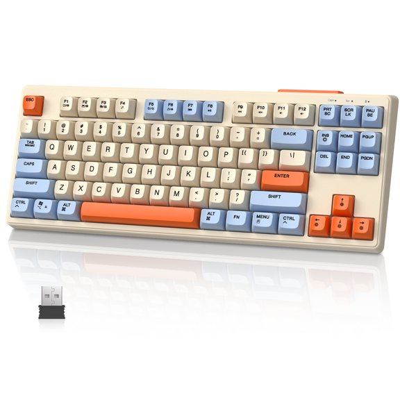 M87 Pro Wireless Gaming Keyboard,75% Dual Mode Bluetooth 5.0/2.4Ghz Wireless with Rechargeable 4000mAh Battery,PBT Keycaps,Rainbow LED Backlit,Ergonomic Anti-ghosting for PC/Mac-Strawberries