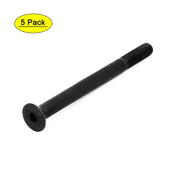 M8x100mm Grade 10.9 Partially Threaded Flat Head Hex Socket Cap Screw Black 5pcs