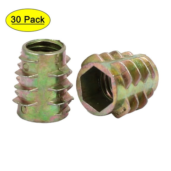 M8x15mm Hex Socket Threaded Insert Nuts Bronze Tone 30Pcs for Wood Furniture