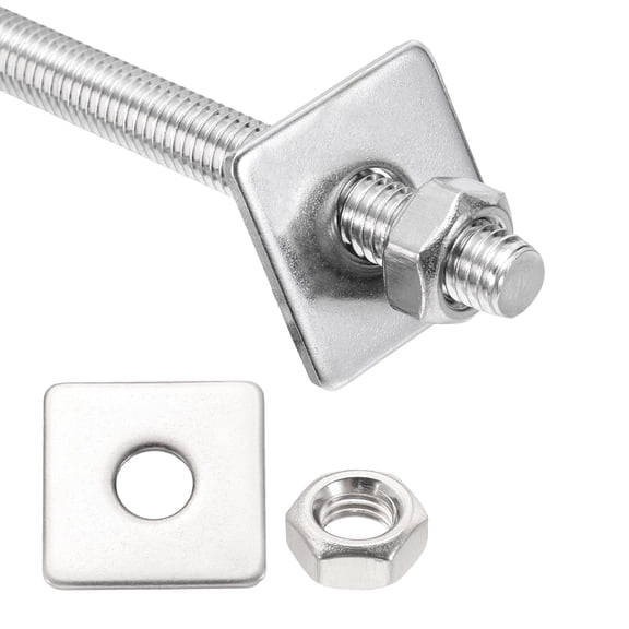 M8x160mm Fully Threaded Rod, 1Set 304 Stainless Steel Threaded Rods Bar Studs Right Hand Threads with Nut Square Washer for Structural Anchoring Fastening Screw