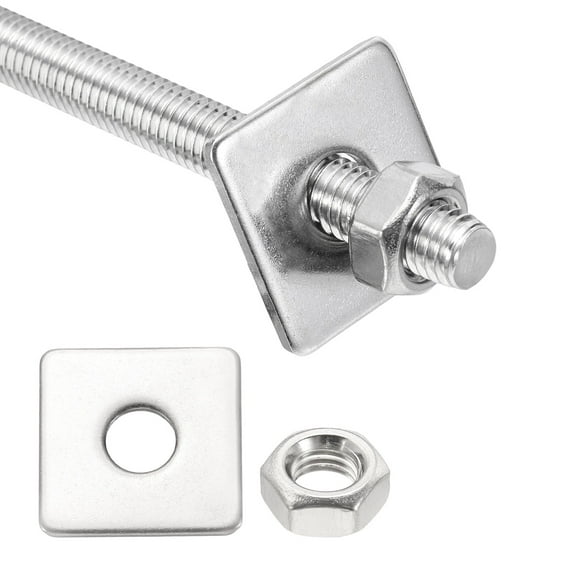 M8x200mm Fully Threaded Rod, 1Set 304 Stainless Steel Threaded Rods Bar Studs Right Hand Threads with Nut Square Washer for Structural Anchoring Fastening Screw