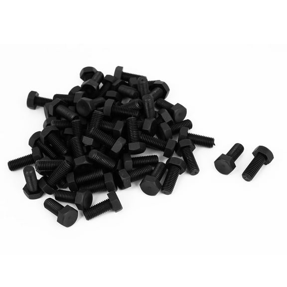 M8x20mm Full Thread Nylon Metric Hex Hexagon Head Cap Screw Bolt Black 100Pcs
