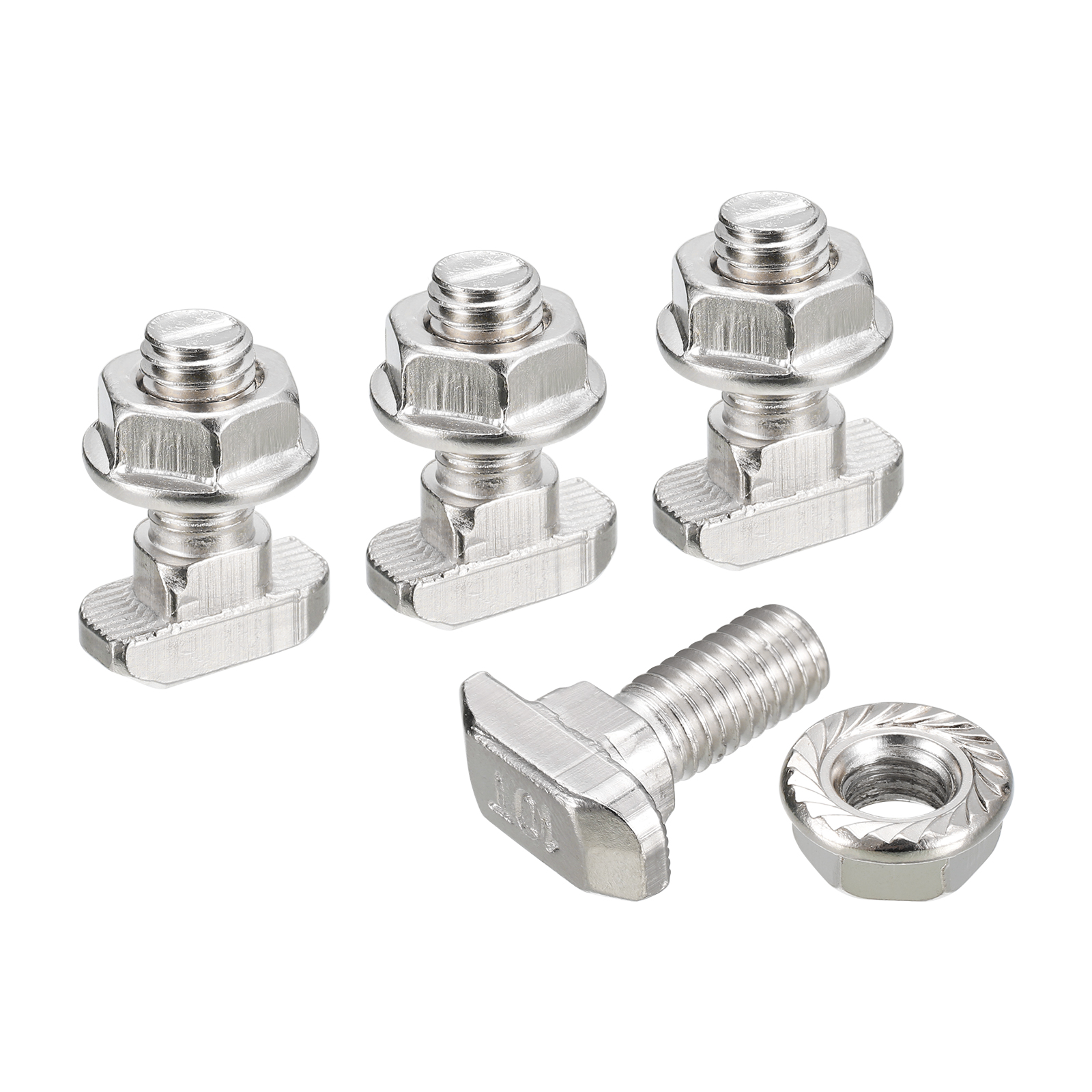 M8x20mm T Slot Drop in Bolt and M8 Hexagon Flange Nut Set 8 Sets TBolt