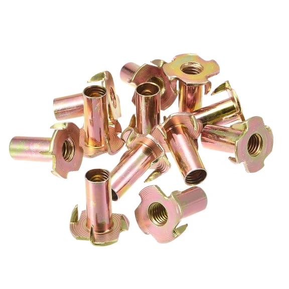 M8x24mm T-Nuts 4 Pronged Tee Nut Carbon Steel Color Zinc Plating 12 Pack