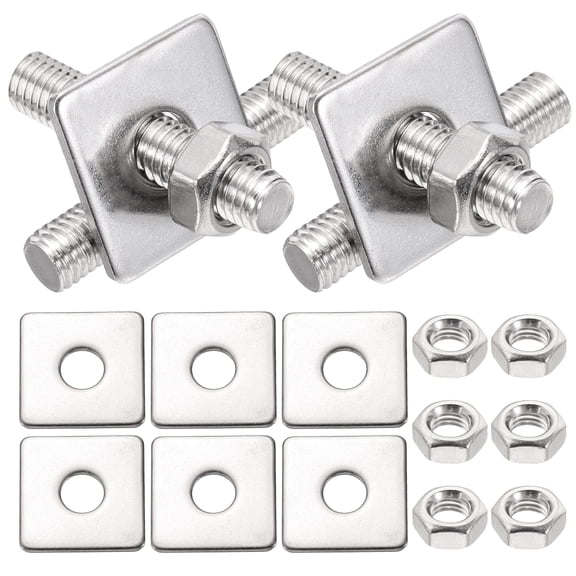 M8x30mm Fully Threaded Rod, 4Set 304 Stainless Steel Threaded Rods Bar Studs Right Hand Threads with Nut Square Washer for Structural Anchoring Fastening Screw