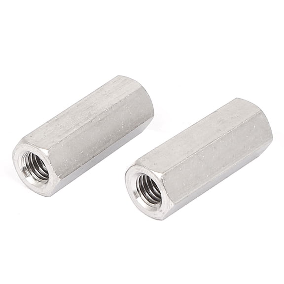 M8x35mm Stainless Steel Threaded Bar Rod Studding Hex Connector Deep Nut 2pcs