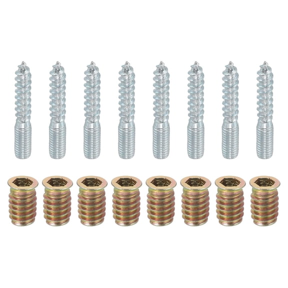 M8x50mm Hanger Bolts, 8pcs 31mm Wood Dowel Screw Self-Tapping Screw with 8pcs M8x20mm Threaded Insert Nuts Interface Hex Socket Drive, for Joint Furniture Legs