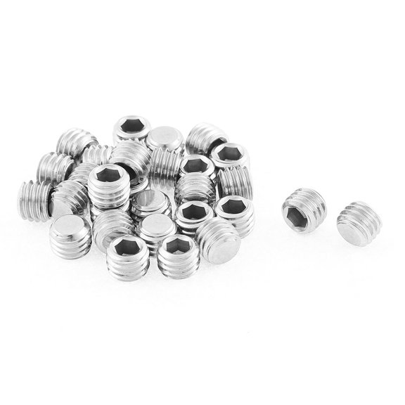 M8x6mm 1.25mm Pitch Stainless Steel Hex Socket Set Flat Point Grub Screws 30Pcs