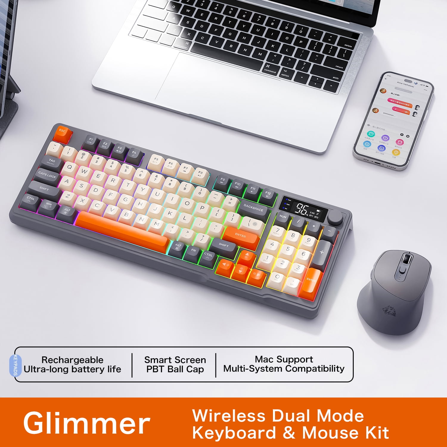M96 Screen Wireless Keyboard Mouse Kit ZIYOULANG Bluetooth Keyboard With Mouse Gaming,Electronic Screen, Multi-Device Connection