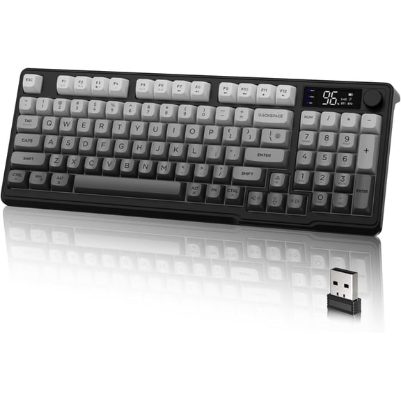 M96 Wireless Keyboard, Low Profile Quiet Typing Membrane Gaming Keyboard with Smart Display & Knob, RGB Backlit, USB C Rechargeable, 94 Keys PBT Keycap for Windows PC,Mac,Linux-Moonlit Night