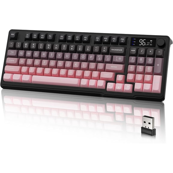 M96 Wireless Keyboard, Low Profile Quiet Typing Membrane Gaming Keyboard with Smart Display & Knob, RGB Backlit, USB C Rechargeable, 94 Keys PBT Keycap for Windows PC, Mac, Linux-BlackBerry