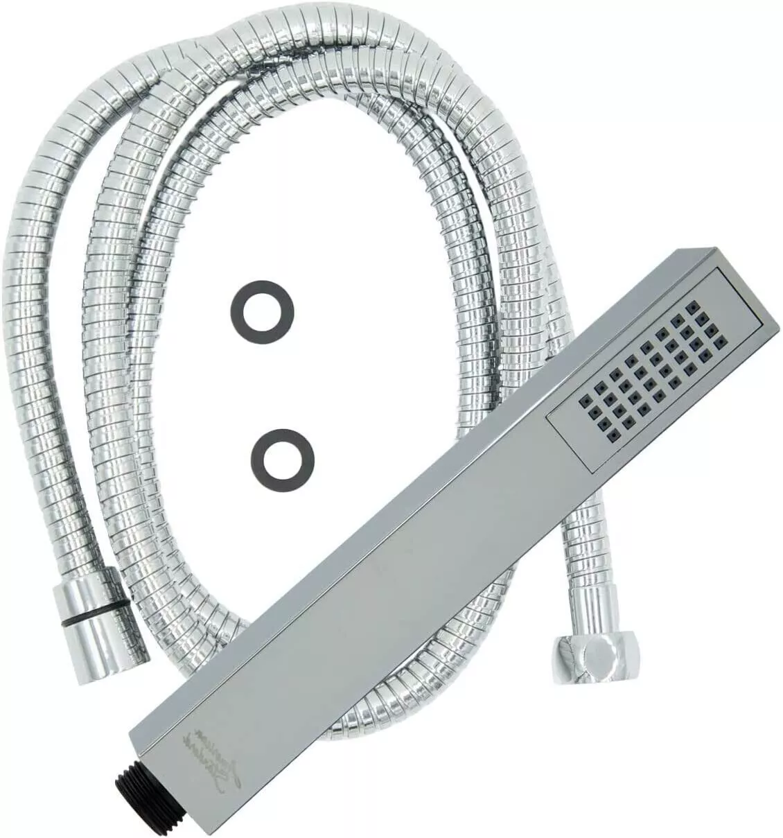 Polished Chrome Square Handheld Shower Head with Hose