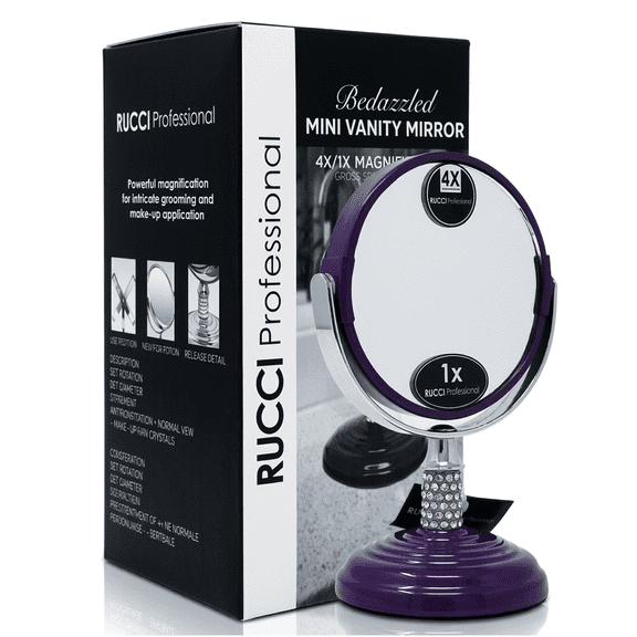 Rucci Mini Soft Touch Vanity Mirror with 4x Magnification Crystal Neck Design
