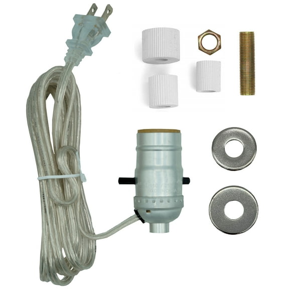 M995S-M38 Silver Multi Size Lamp Wiring Kit for Wine, Oil, Liquor Bottle Lamp Conversion - Pre-Wired Ready to Use, DIY Lamp, Unique Side Exit Socket Cap No Drilling Required