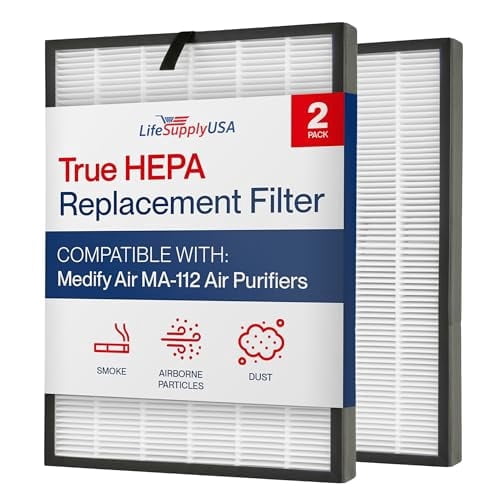 MA-112 3-in-1 True HEPA Filter + Pre-Filter + Carbon Filter Compatible with Medify MA Series 112 Air Purifiers by LifeSupplyUSA (2-Pack)
