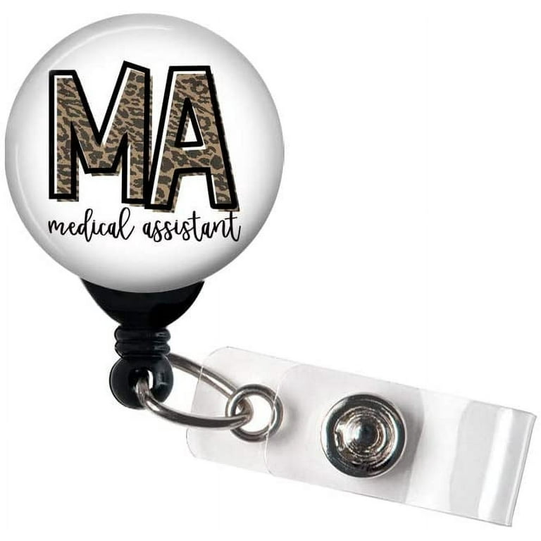 MA Animal Print - Medical Assistant Retractable Badge Reel with Swivel Clip  and Extra-Long 34 inch Cord - Badge Holder