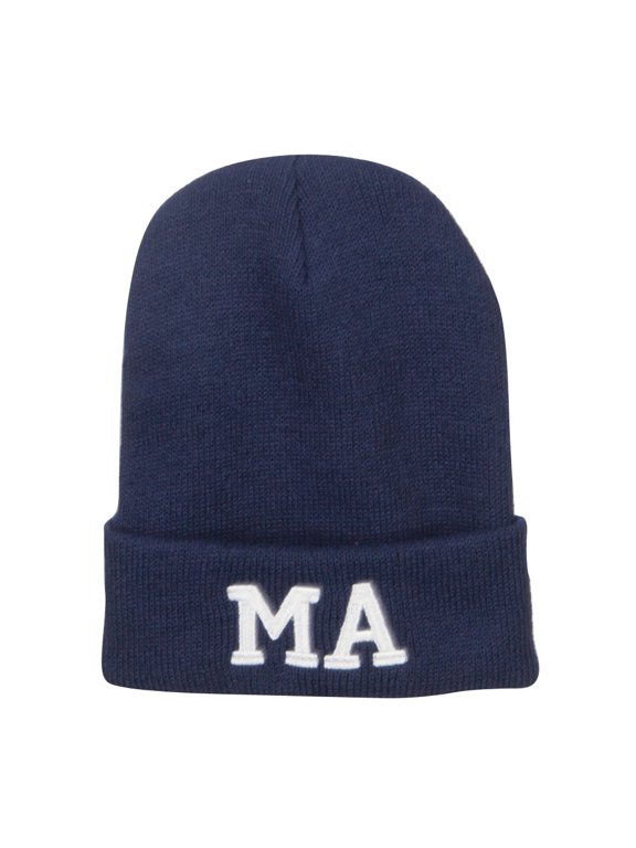 MA Massachusetts Embroidered Long Beanie - Navy OSFM