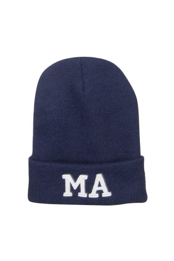 MA Massachusetts Embroidered Long Beanie - Navy OSFM