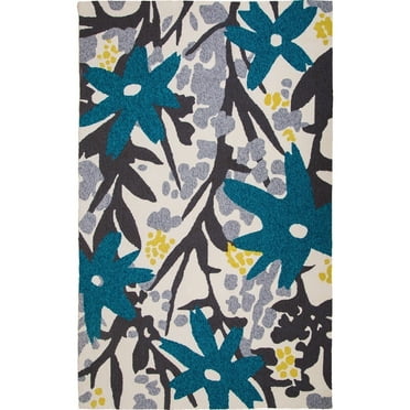 MA Trading Handmade Bloom Rug Grey/Turquoise 2' x 3' 2' x 3' Indoor,Outdoor,Accent,Handmade Bedroom