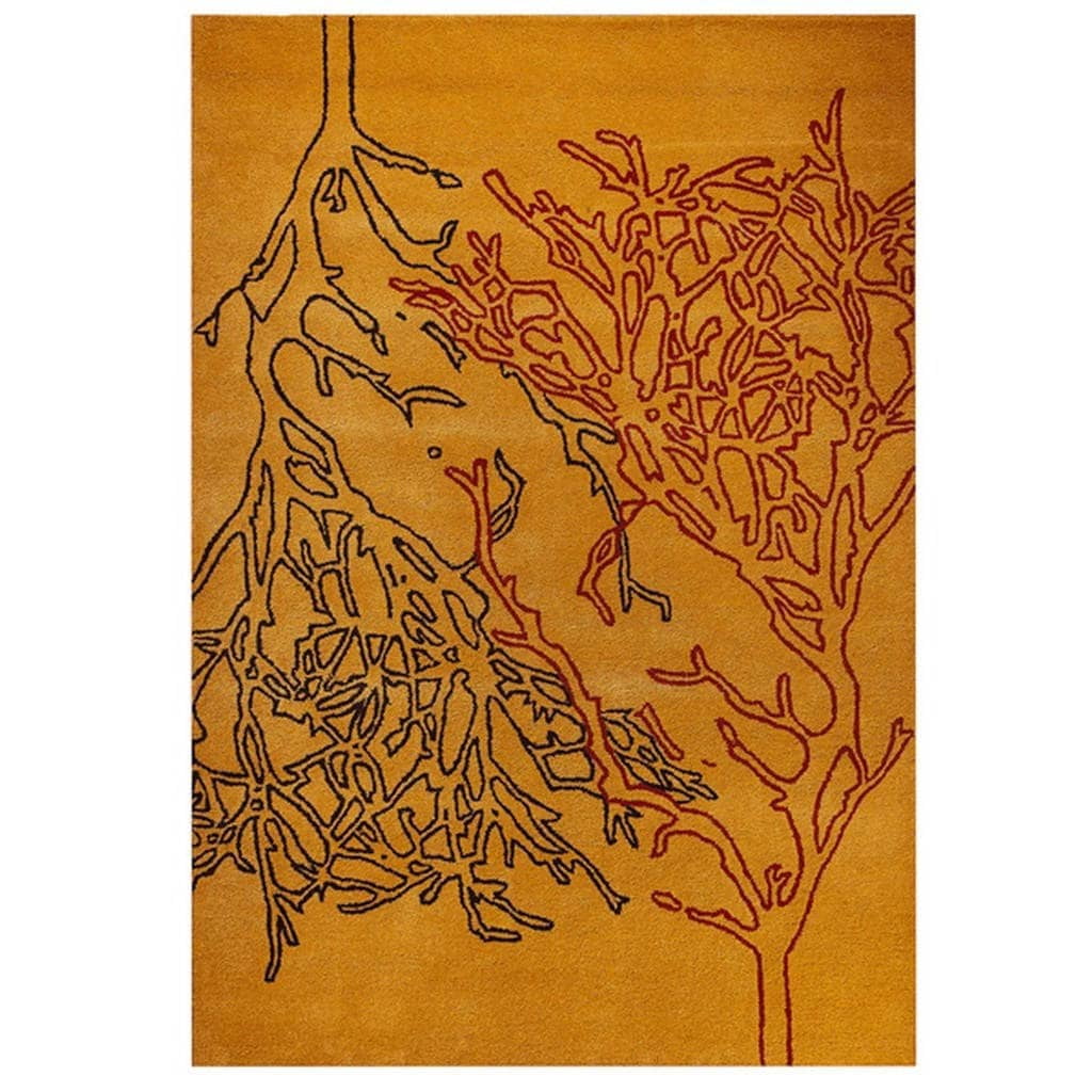 Handmade Orange Abstract Wool and Viscose Area Rug
