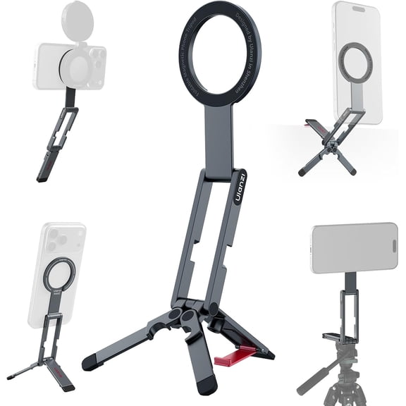 MA62 Magnetic Phone Tripod Stand, Ultra-Slim 0.33in Pocket-Sized Foldable Kickstand, N52 Magnet Aluminum Alloy Mantis Hook Desktop Mount, 2.22oz Portable Mini Tripod for iPhone Android