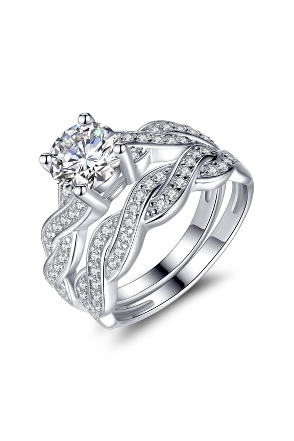 1.28 Carat TCW Round Cut CZ 925 Sterling Silver Wedding Rings Bridal Set Size 9