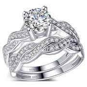 MABELLA 1.28 Carat TCW Round Cut CZ 925 Sterling Silver Wedding Rings Bridal Set Size 7