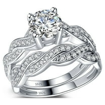 MABELLA 1.28 Carat TCW Round Cut CZ 925 Sterling Silver Wedding Rings Bridal Set Size 7